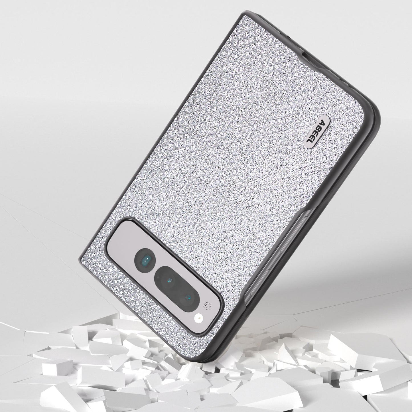 Uniqkart for Google Pixel Fold PU Leather+PC Slim Cover Rhinestone Texture Phone Case - Silver