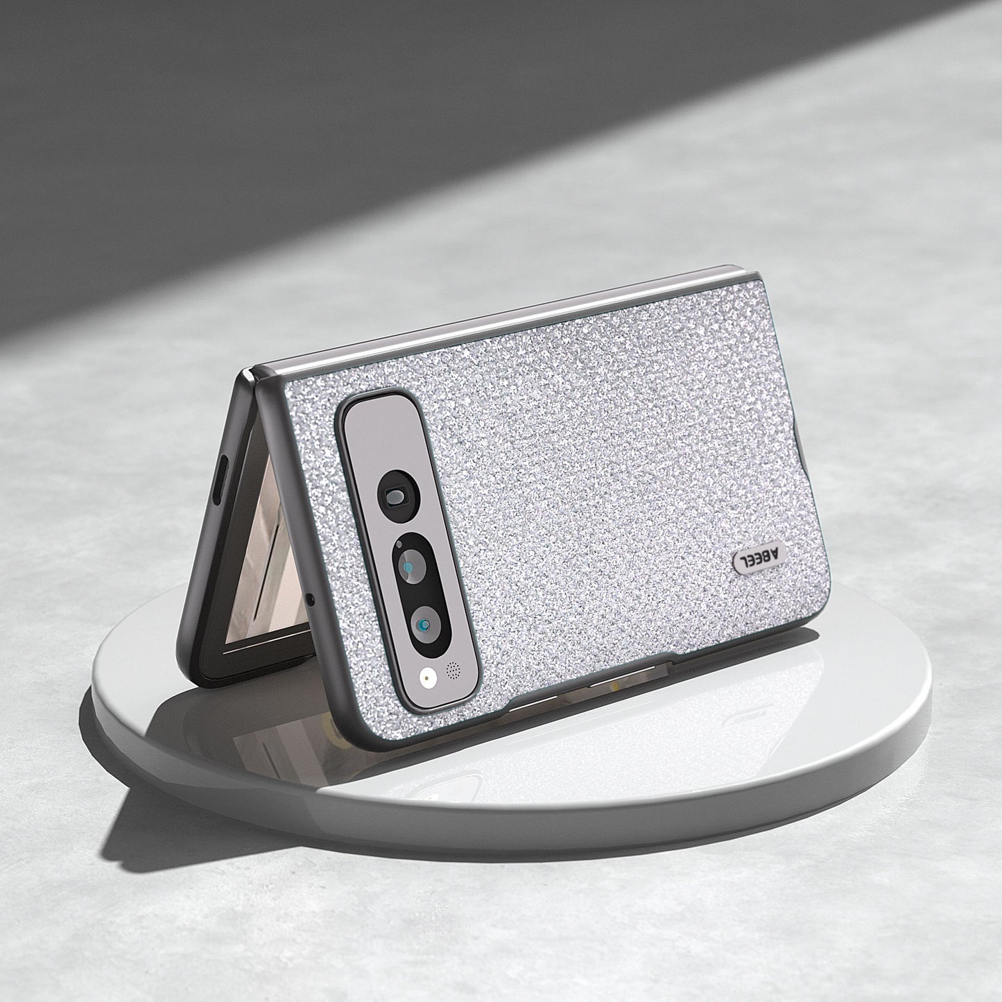 Uniqkart for Google Pixel Fold PU Leather+PC Slim Cover Rhinestone Texture Phone Case - Silver