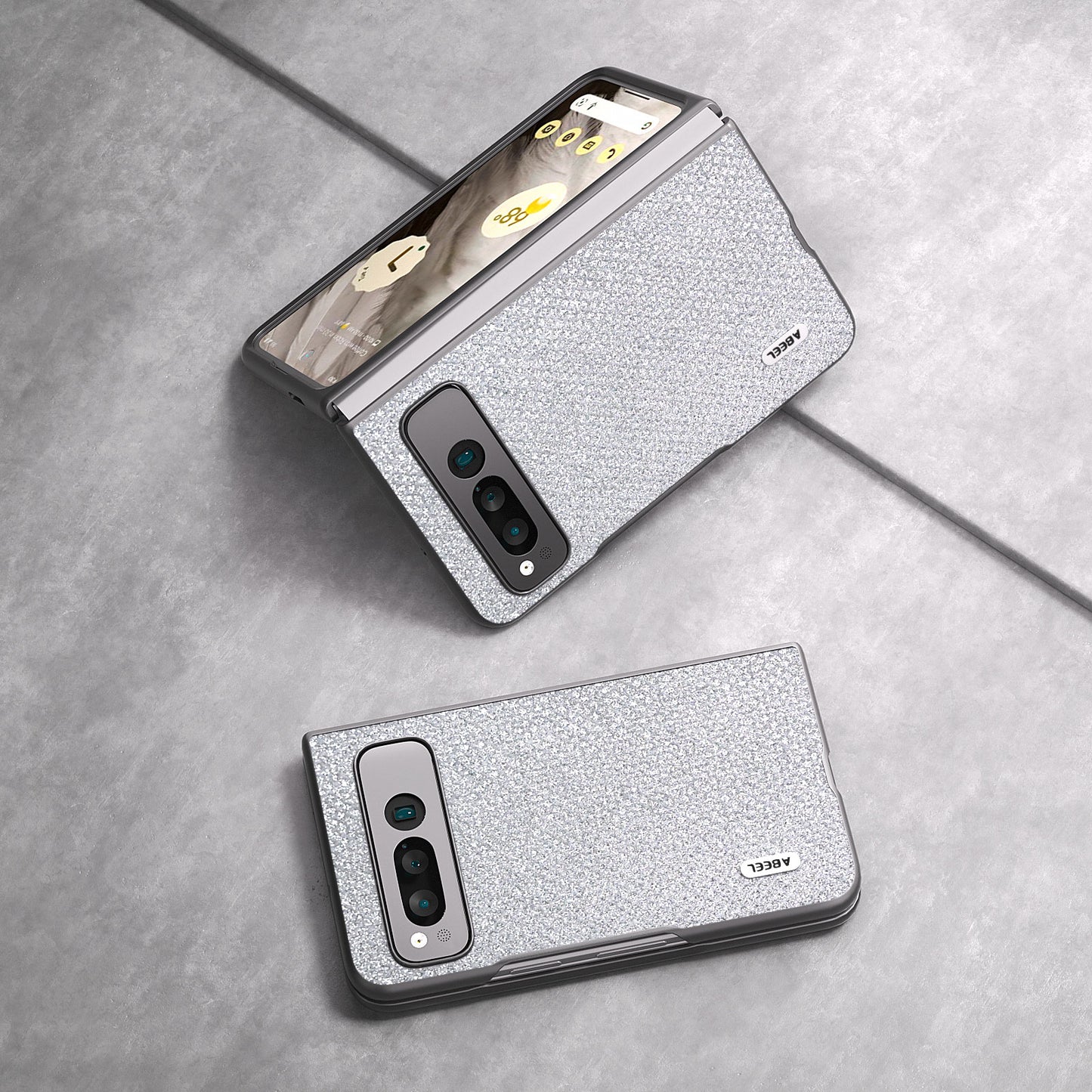 Uniqkart for Google Pixel Fold PU Leather+PC Slim Cover Rhinestone Texture Phone Case - Silver