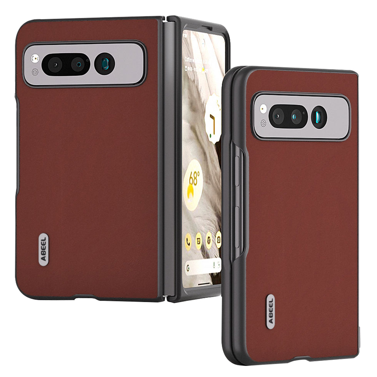 Uniqkart for Google Pixel Fold Cowhide Leather+PC Phone Case Anti-Fall  Protective Cover - Coffee