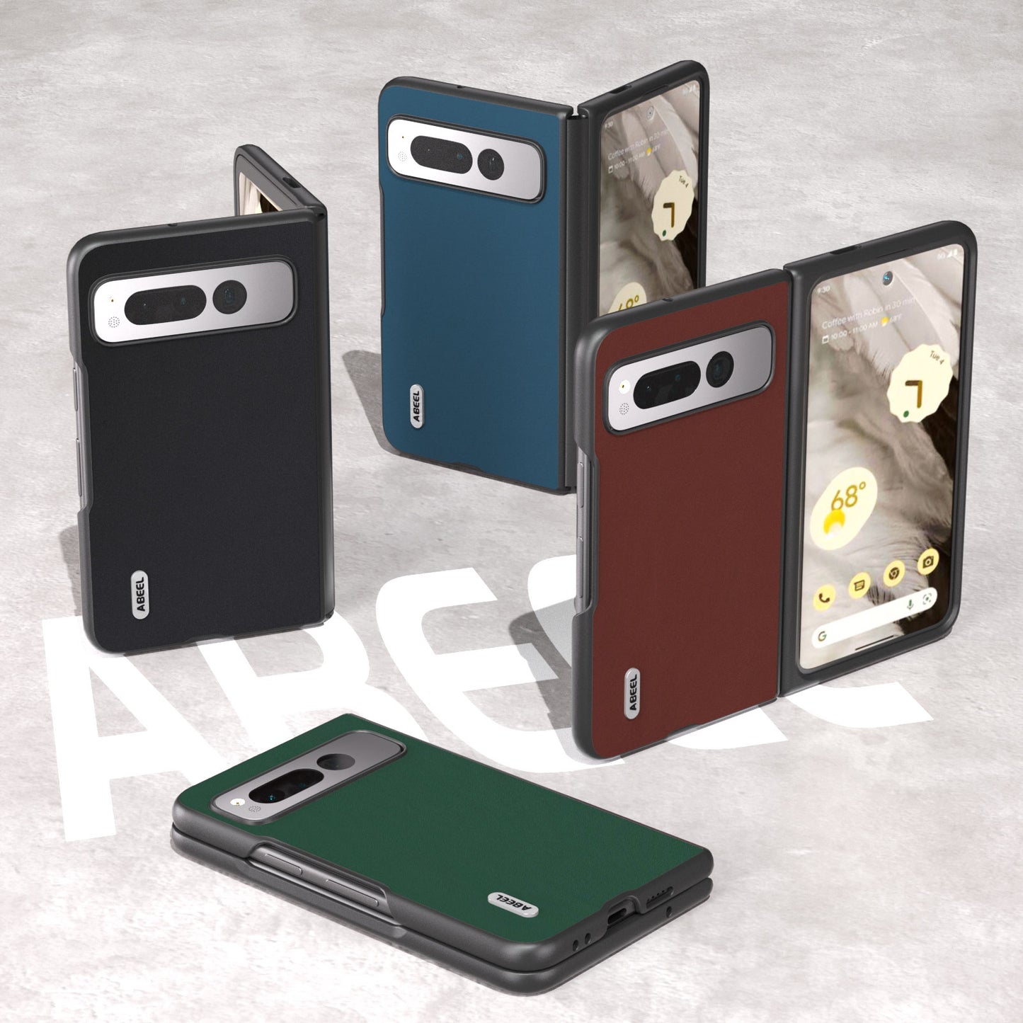 Uniqkart for Google Pixel Fold Cowhide Leather+PC Phone Case Anti-Fall  Protective Cover - Coffee