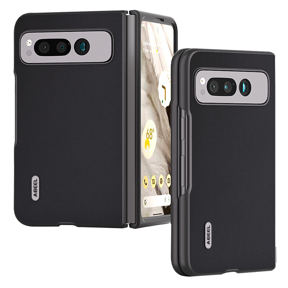 Uniqkart for Google Pixel Fold Cowhide Leather+PC Phone Case Anti-Fall  Protective Cover - Black