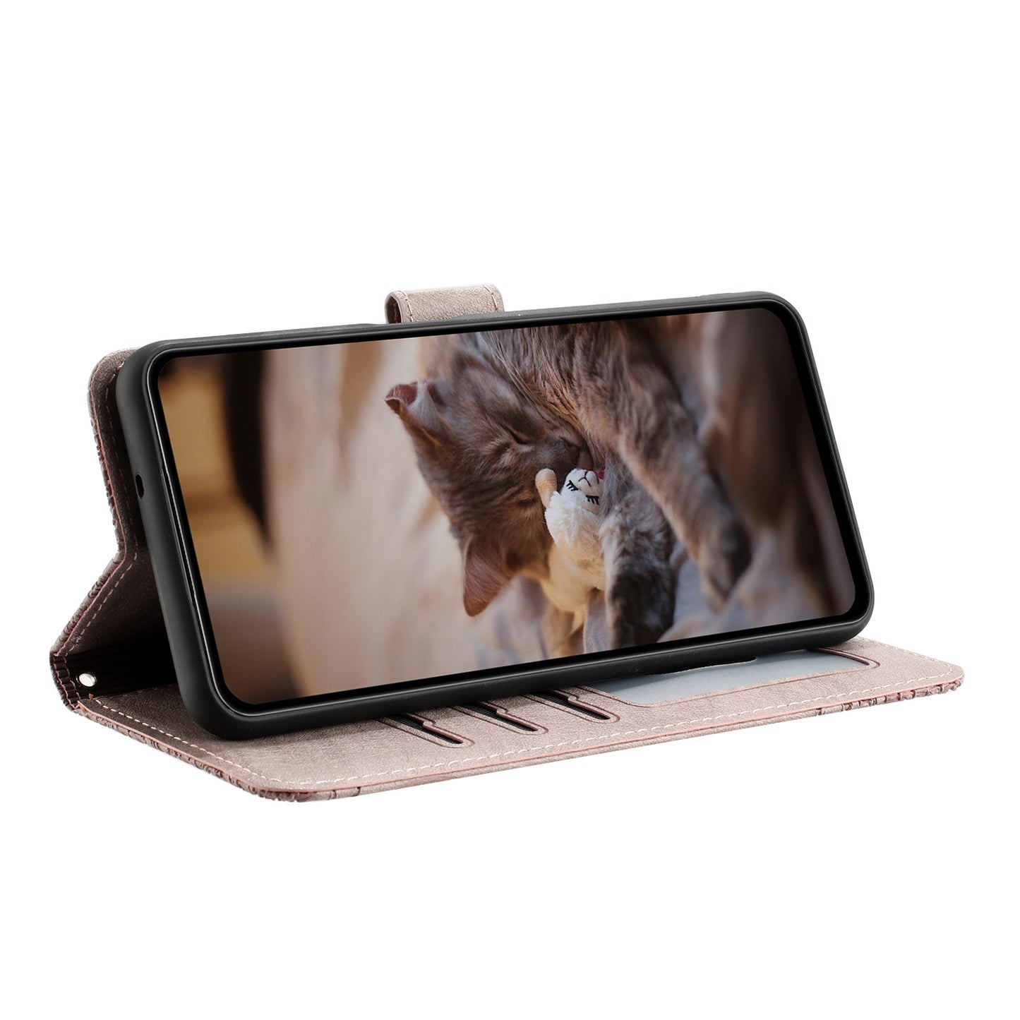 Uniqkart for Xiaomi Poco F5 Pro 5G / Redmi K60 5G / K60 Pro 5G Wallet Leather Phone Case Wall Cats Imprinted Stand Cover with Strap - Smoky Purple