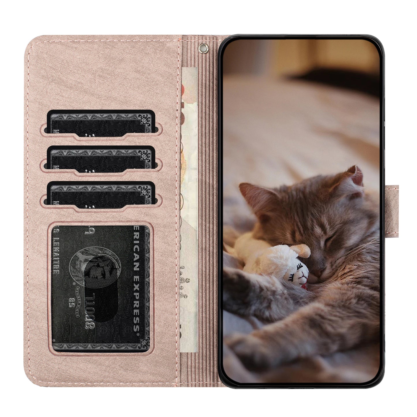 Uniqkart for Xiaomi Poco F5 Pro 5G / Redmi K60 5G / K60 Pro 5G Wallet Leather Phone Case Wall Cats Imprinted Stand Cover with Strap - Smoky Purple