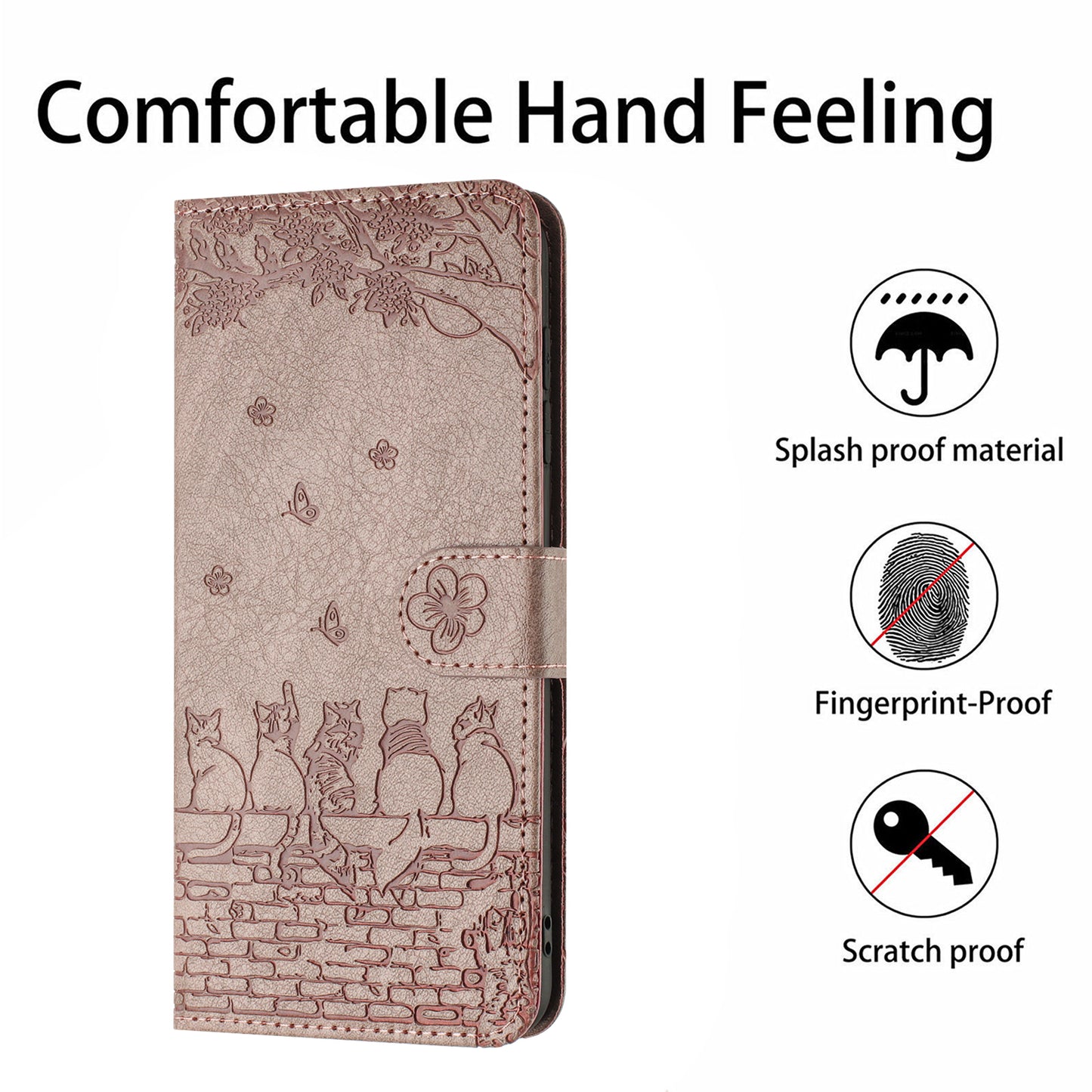 Uniqkart for Xiaomi Poco F5 Pro 5G / Redmi K60 5G / K60 Pro 5G Wallet Leather Phone Case Wall Cats Imprinted Stand Cover with Strap - Smoky Purple