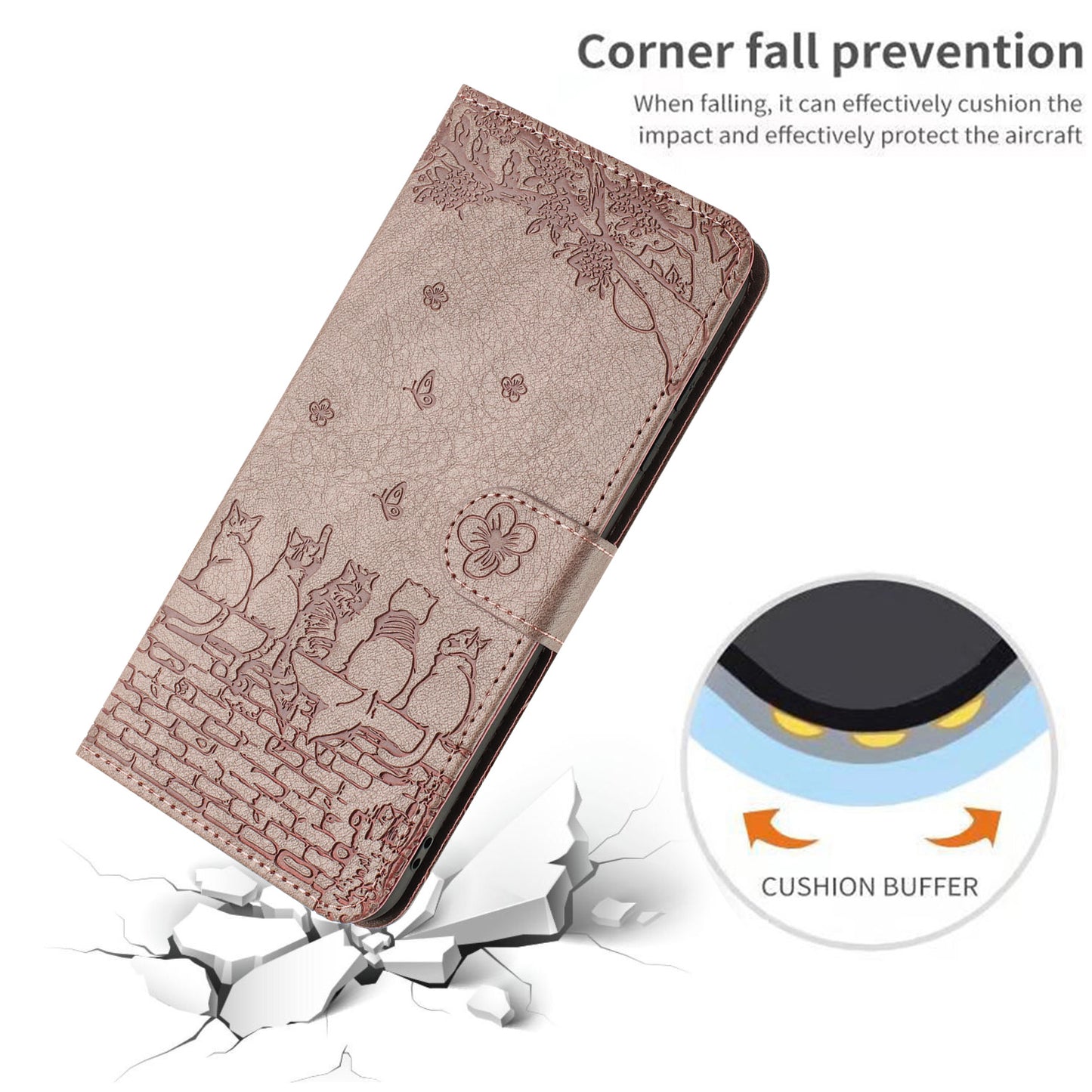Uniqkart for Xiaomi Poco F5 Pro 5G / Redmi K60 5G / K60 Pro 5G Wallet Leather Phone Case Wall Cats Imprinted Stand Cover with Strap - Smoky Purple
