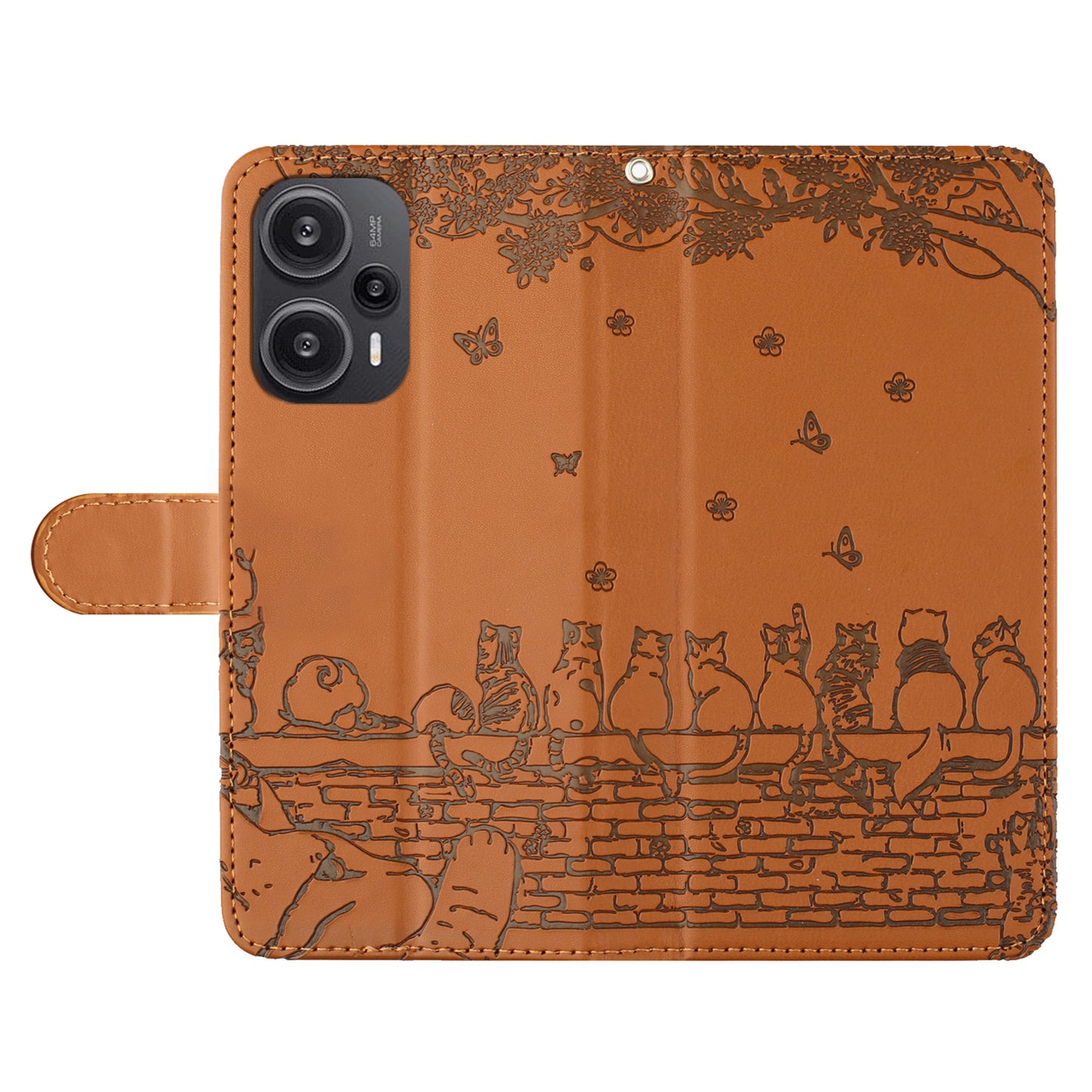 Uniqkart for Xiaomi Poco F5 5G / Redmi Note 12 Turbo Phone Wallet Case PU Leather Wall Cats Imprinted Stand Cover with Strap - Brown