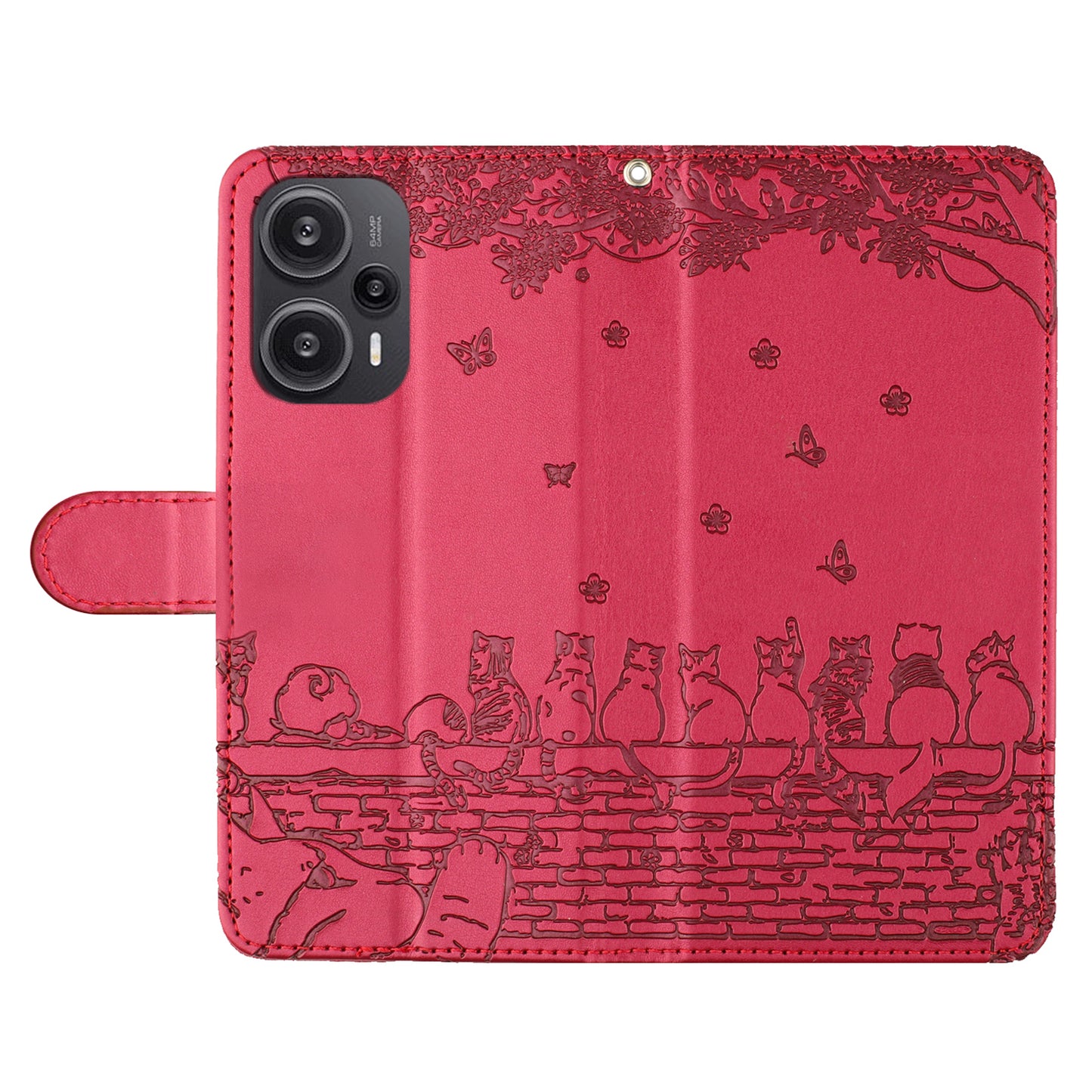Uniqkart for Xiaomi Poco F5 5G / Redmi Note 12 Turbo Phone Wallet Case PU Leather Wall Cats Imprinted Stand Cover with Strap - Red