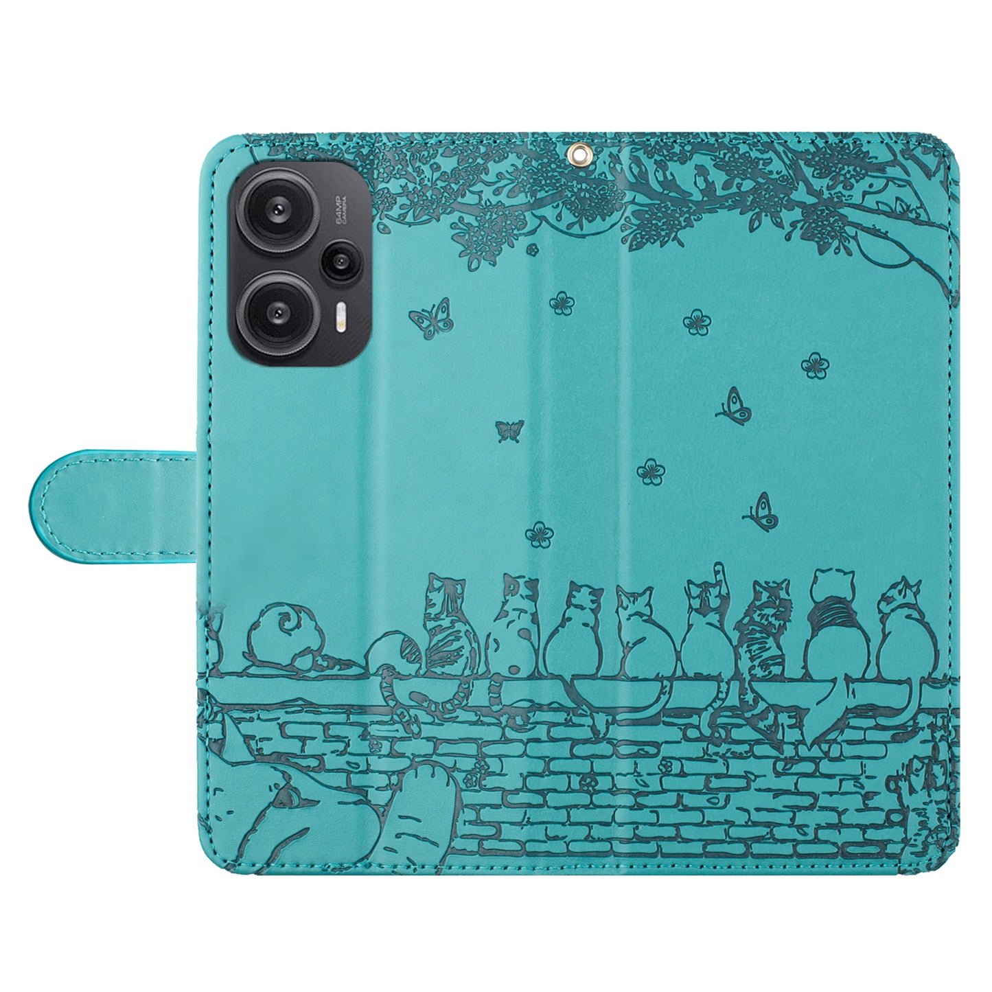Uniqkart for Xiaomi Poco F5 5G / Redmi Note 12 Turbo Phone Wallet Case PU Leather Wall Cats Imprinted Stand Cover with Strap - Blue
