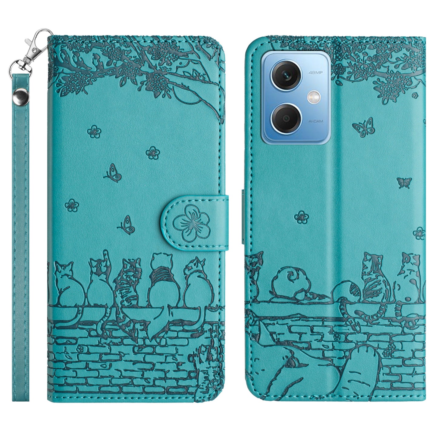 Uniqkart for Xiaomi Redmi Note 12 5G (China) / (India) / (Global) / Poco X5 5G Stand Wallet Leather Case Imprinted Phone Cover with Strap - Blue