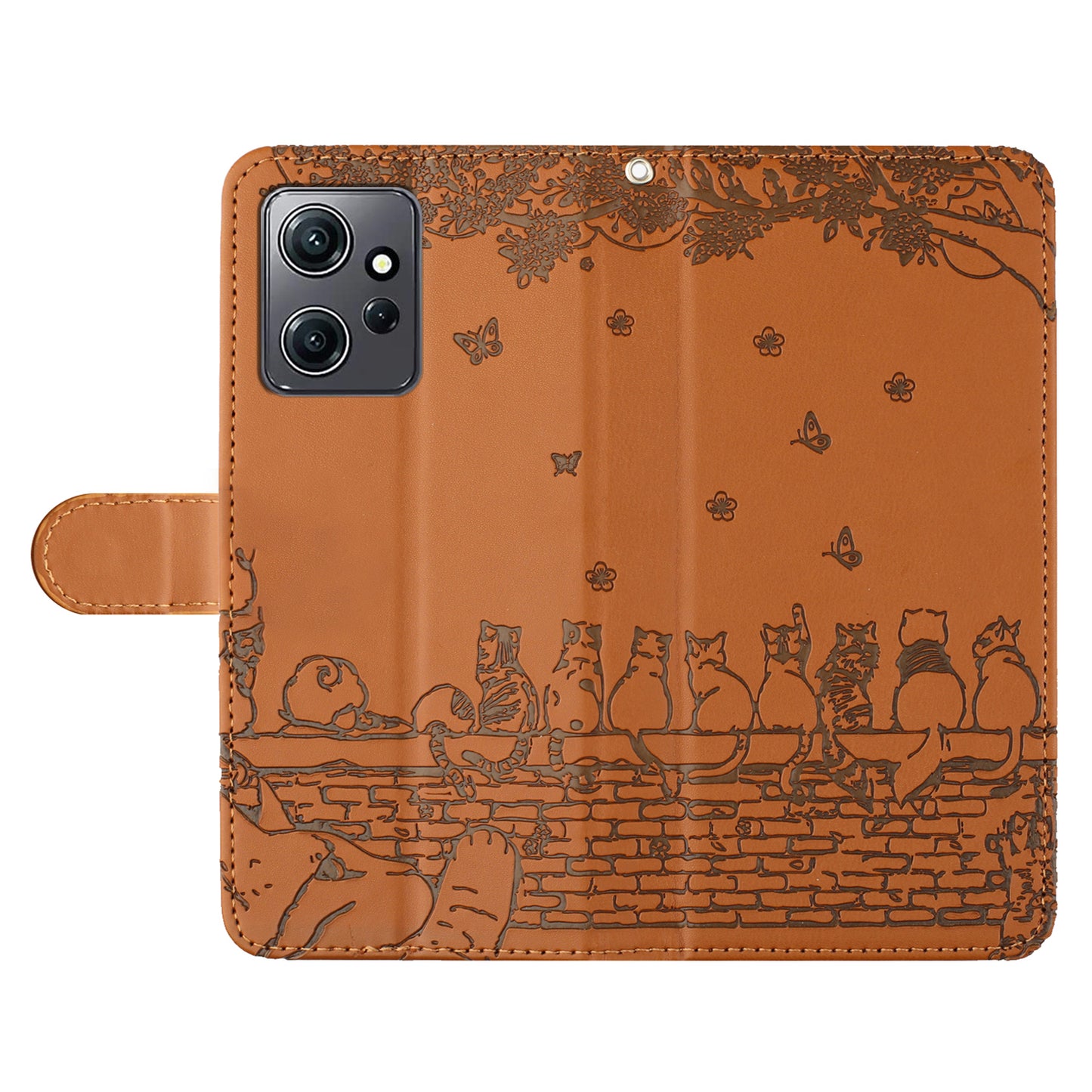 Uniqkart for Xiaomi Redmi Note 12 4G Stand Wallet Case Wall Cats Imprinted PU Leather Phone Cover with Strap - Brown