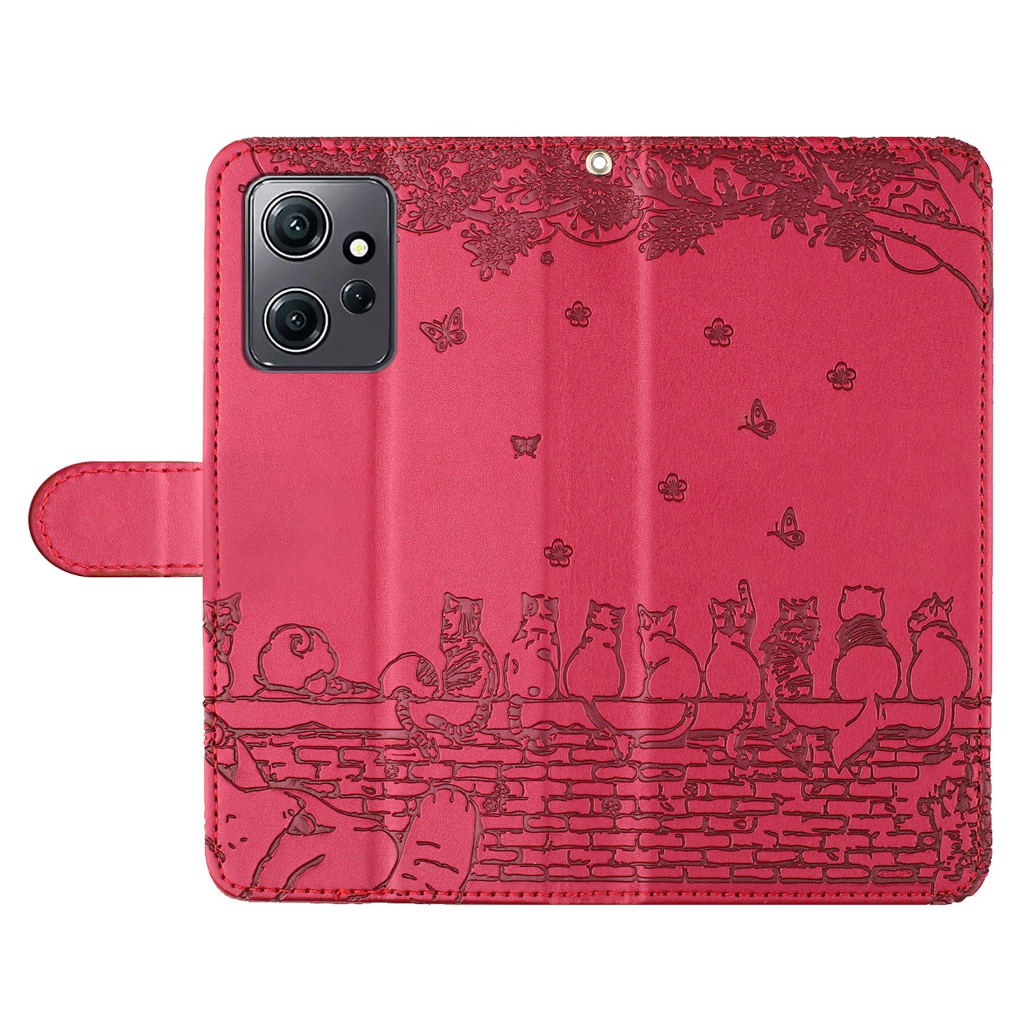 Uniqkart for Xiaomi Redmi Note 12 4G Stand Wallet Case Wall Cats Imprinted PU Leather Phone Cover with Strap - Red