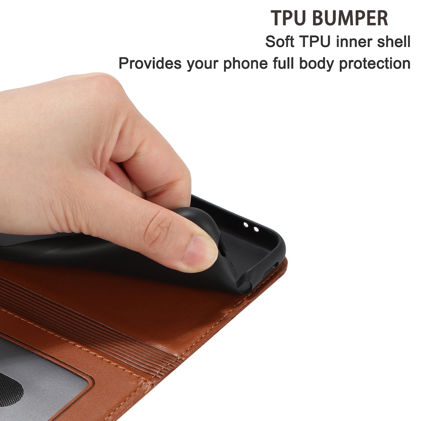 Wall Cats Imprinted PU Leather Case for iPhone 15 Pro , Stand Wallet Phone Cover with Strap - Brown