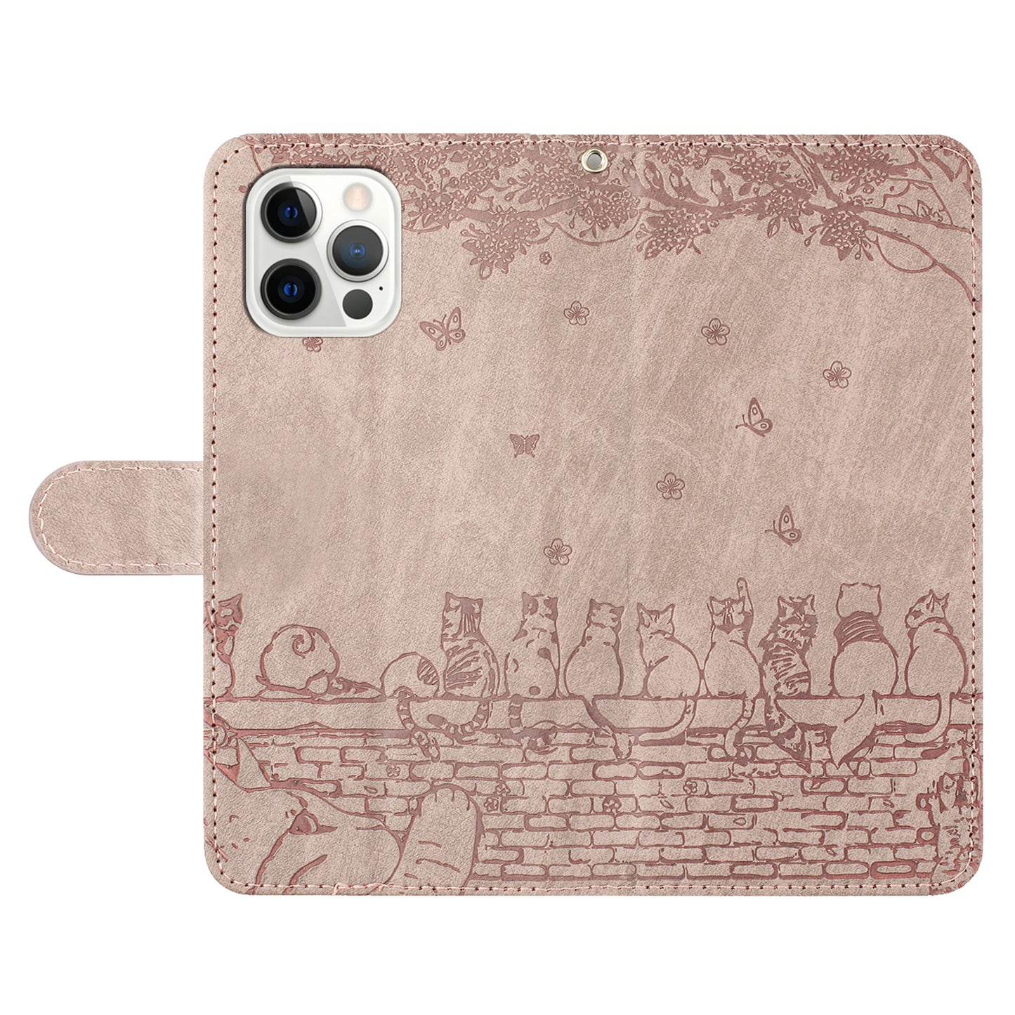 Wall Cats Imprinted PU Leather Case for iPhone 15 Pro , Stand Wallet Phone Cover with Strap - Smoky Purple