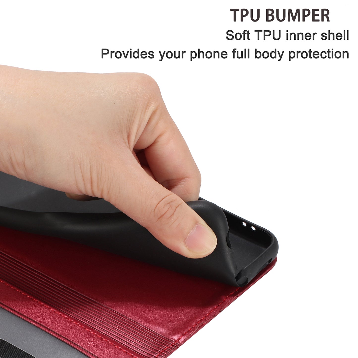 Wall Cats Imprinted Phone Cover for iPhone 15 , Stand Wallet Anti-drop Leather Case with Strap - Red