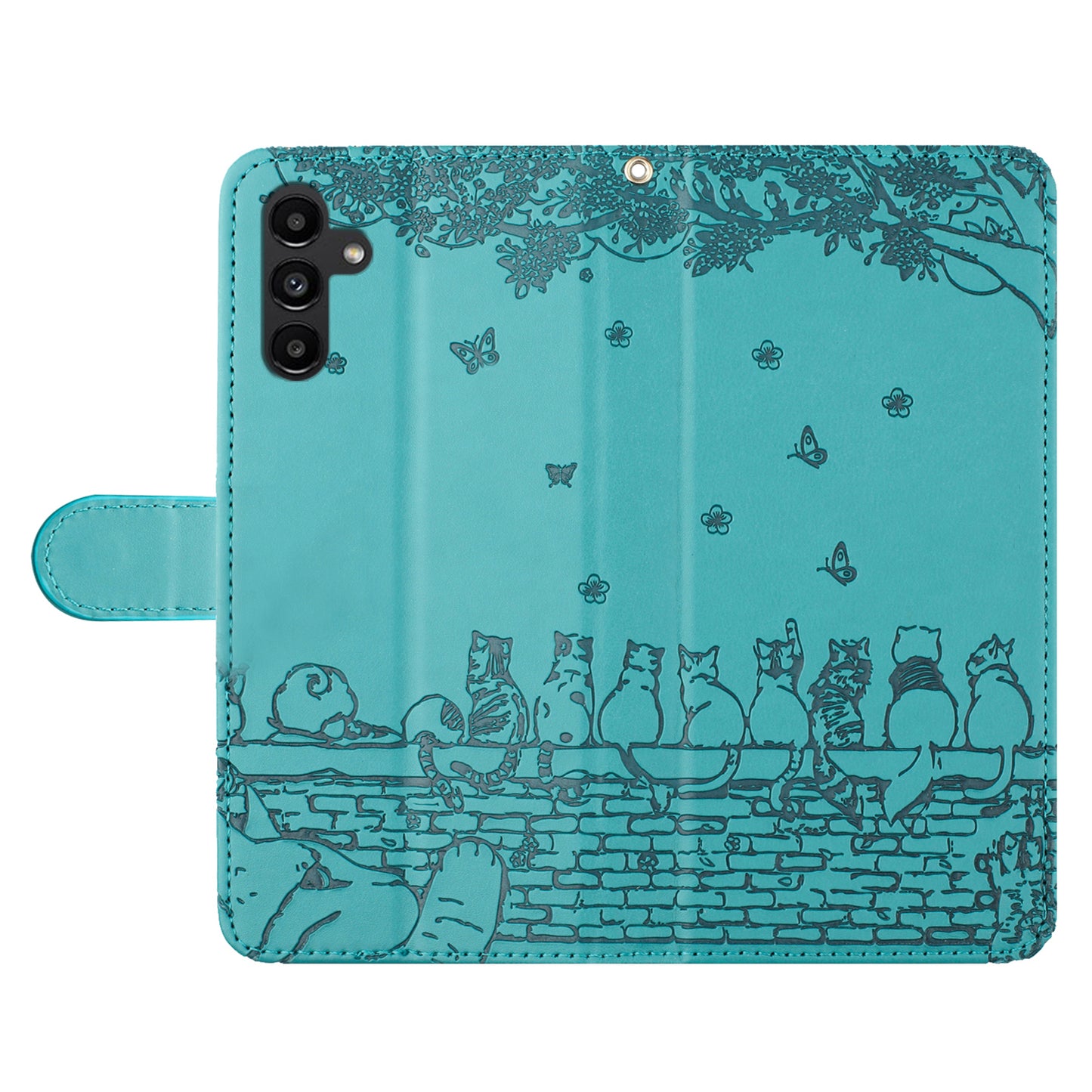 Stand Wallet PU Leather Cover for Samsung Galaxy A34 5G , Wall Cats Imprinted Phone Case with Strap - Blue