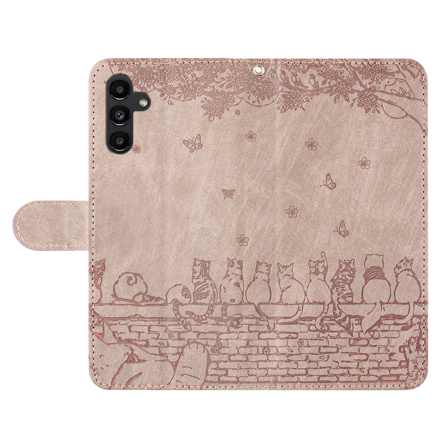 Stand Wallet PU Leather Cover for Samsung Galaxy A34 5G , Wall Cats Imprinted Phone Case with Strap - Smoky Purple