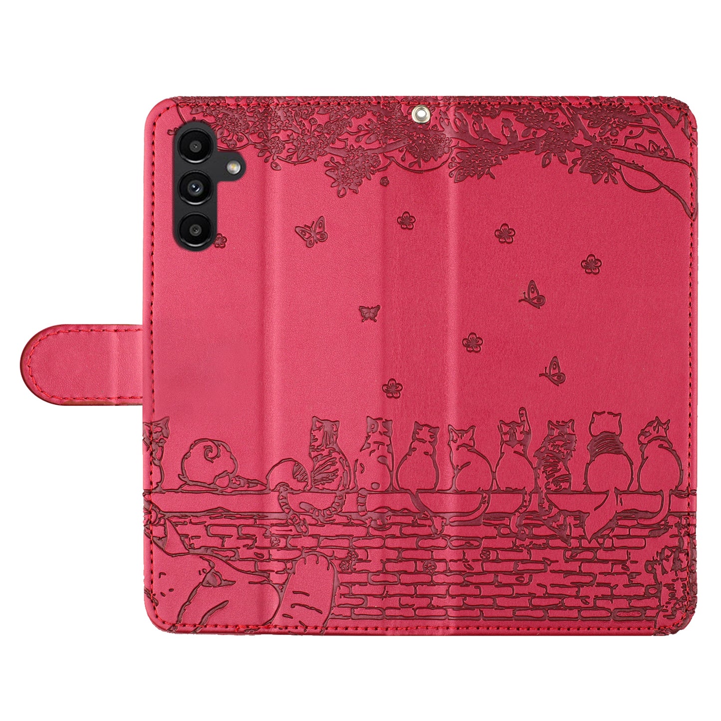Stand Wallet Phone Leather Cover for Samsung Galaxy A54 5G , Imprinted Wall Cats Phone Case with Strap - Red