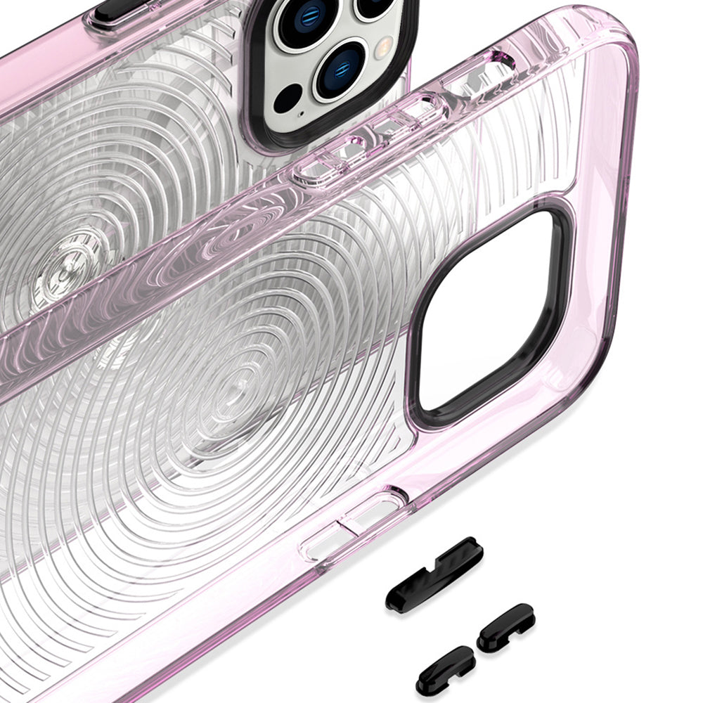 Soft TPU + Hard PC Case for iPhone 14 Pro Clear Slim Case 3D Textured Phone Cover with Lanyard - Green / Circles