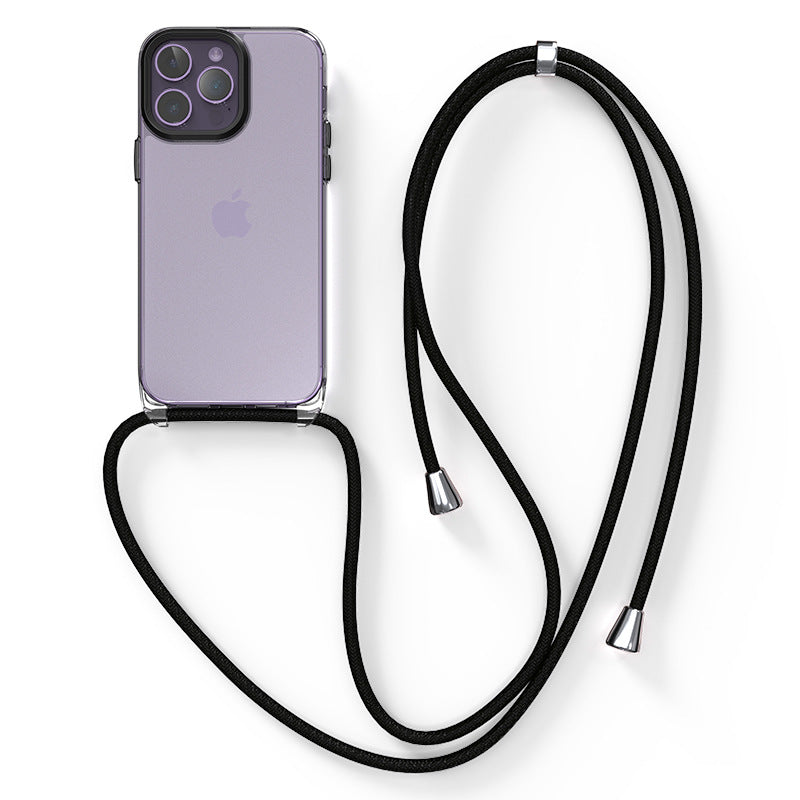 Soft TPU + Hard PC Case for iPhone 14 Pro Clear Slim Case 3D Textured Phone Cover with Lanyard - Matte