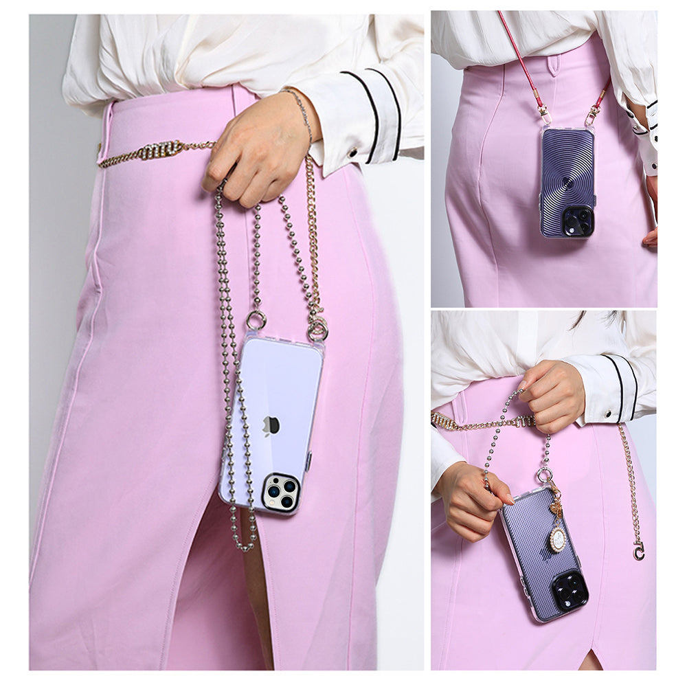 Soft TPU + Hard PC Case for iPhone 14 Pro Clear Slim Case 3D Textured Phone Cover with Lanyard - Matte