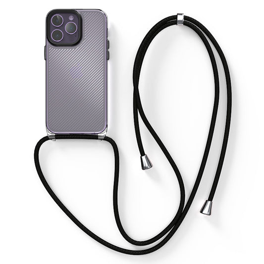 Soft TPU + Hard PC Case for iPhone 14 Pro Clear Slim Case 3D Textured Phone Cover with Lanyard - Twills