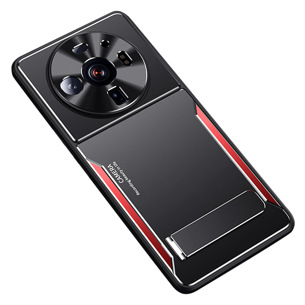Anti-Scratch Phone Case For Xiaomi 12S Ultra 5G , Cell Phone Shell TPU+Aluminium Alloy Cover with Kickstand - Red