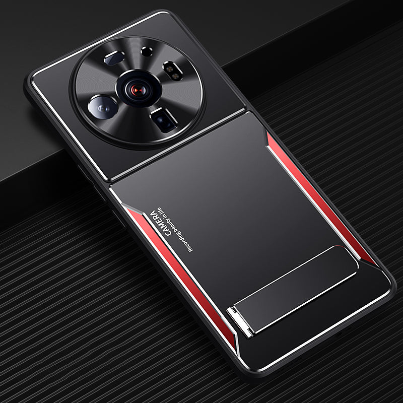 Anti-Scratch Phone Case For Xiaomi 12S Ultra 5G , Cell Phone Shell TPU+Aluminium Alloy Cover with Kickstand - Red