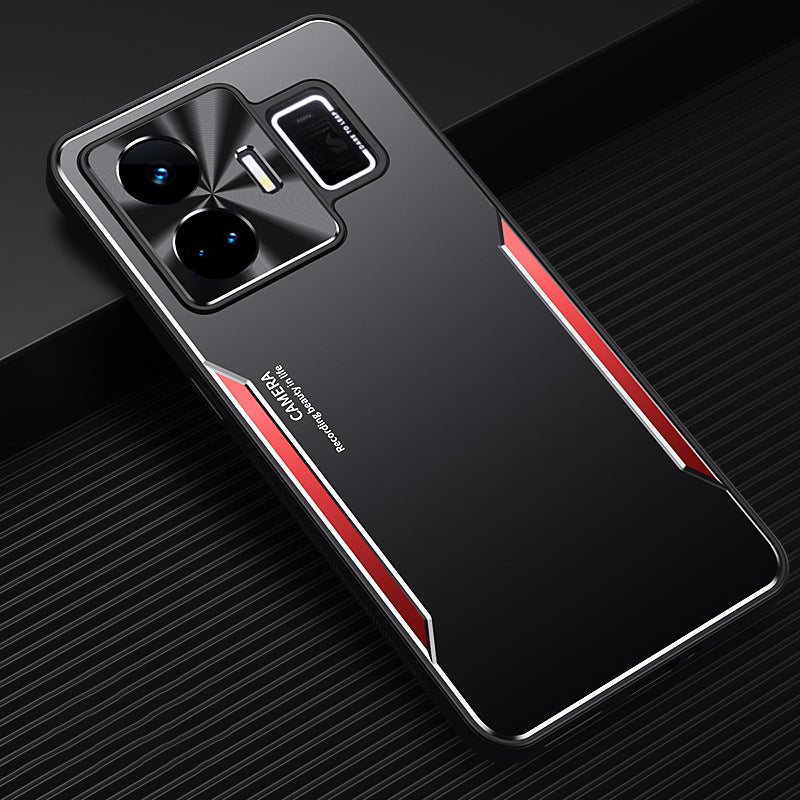 Uniqkart for Realme GT Neo 5 5G Aluminum Alloy Coated TPU Cell Phone Shell Raised Edge Protection Cover Case - Red
