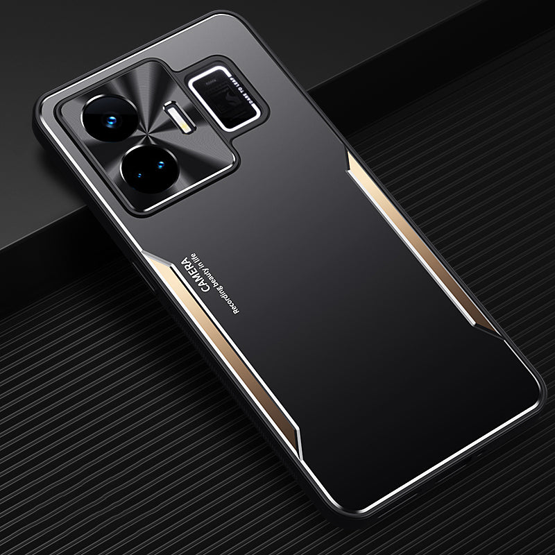 Uniqkart for Realme GT Neo 5 5G Aluminum Alloy Coated TPU Cell Phone Shell Raised Edge Protection Cover Case - Gold