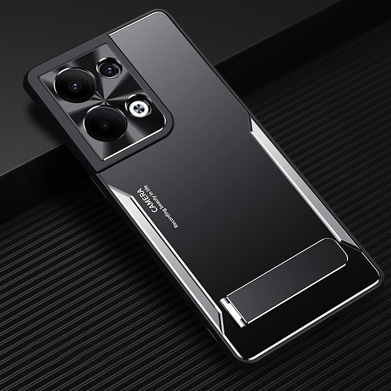 Smartphone Cover for Oppo Reno9 Pro+ 5G , Cell Phone Shell Kickstand TPU+Aluminium Alloy Phone Case - Silver