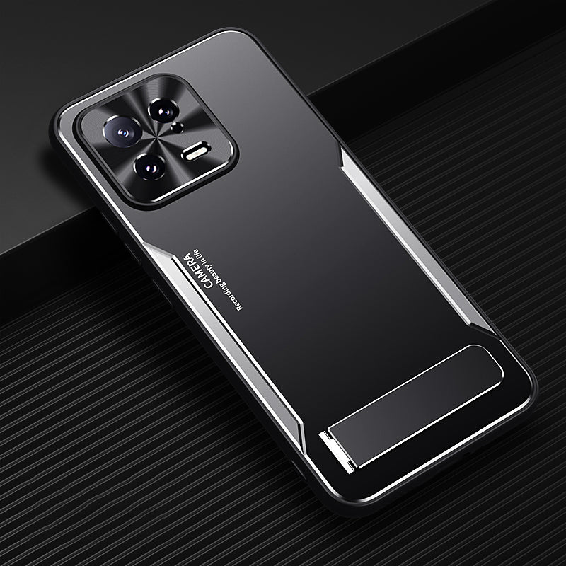 Uniqkart for Xiaomi 13 Cell Phone Cover Hard Aluminium Alloy + Flexible TPU Kickstand Phone Case - Silver
