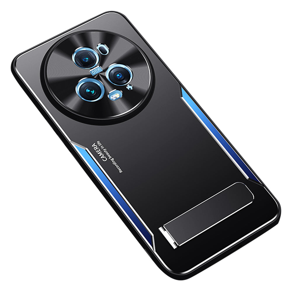 Uniqkart for Honor Magic5 Pro Shockproof Phone Cover Kickstand TPU+Aluminium Alloy Cell Phone Shell Case - Blue