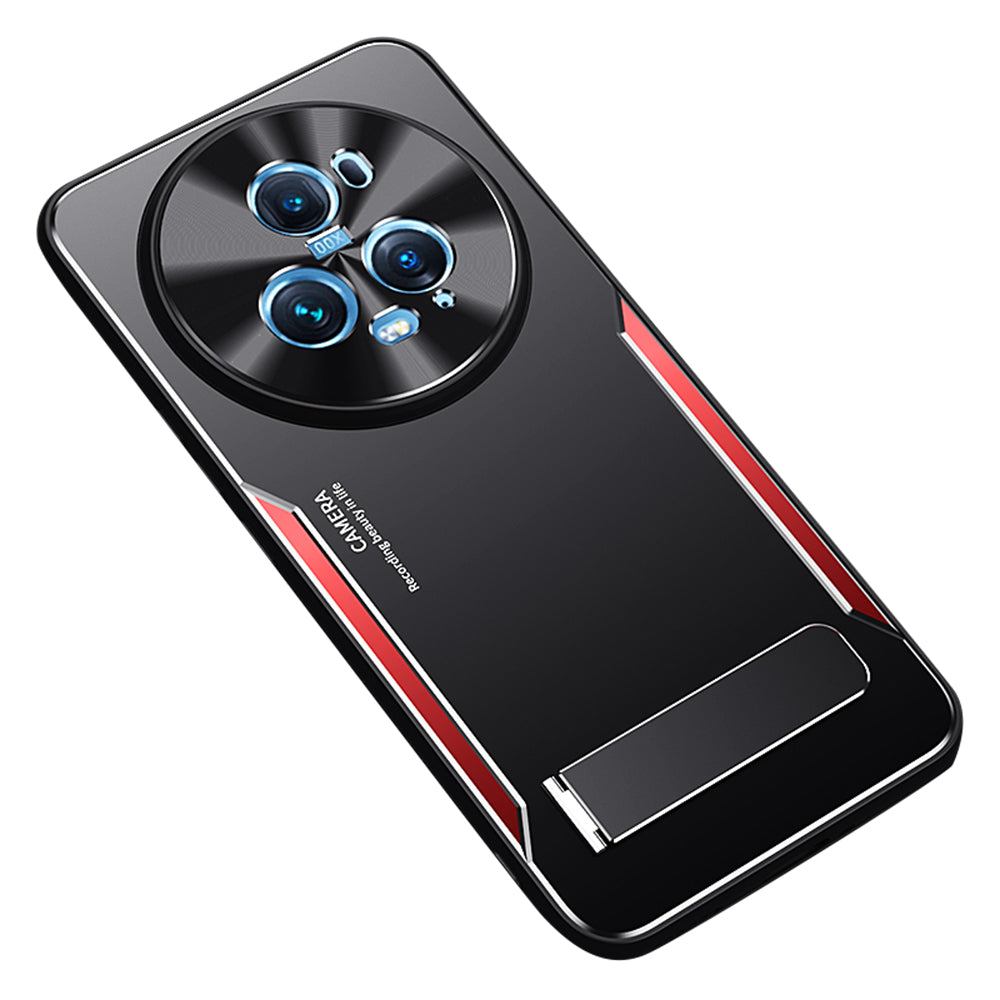 Uniqkart for Honor Magic5 Pro Shockproof Phone Cover Kickstand TPU+Aluminium Alloy Cell Phone Shell Case - Red