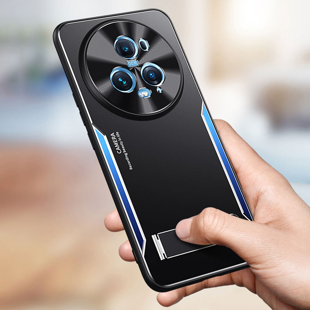 Uniqkart for Honor Magic5 Pro Shockproof Phone Cover Kickstand TPU+Aluminium Alloy Cell Phone Shell Case - Red