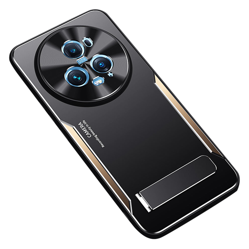 Uniqkart for Honor Magic5 Pro Shockproof Phone Cover Kickstand TPU+Aluminium Alloy Cell Phone Shell Case - Gold