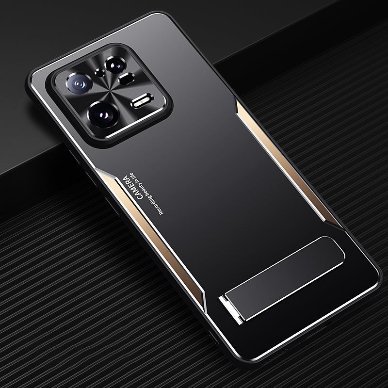 TPU+Aluminium Alloy Phone Case for Xiaomi 13 Pro 5G , Kickstand Anti-Scratch Phone Cover - Gold