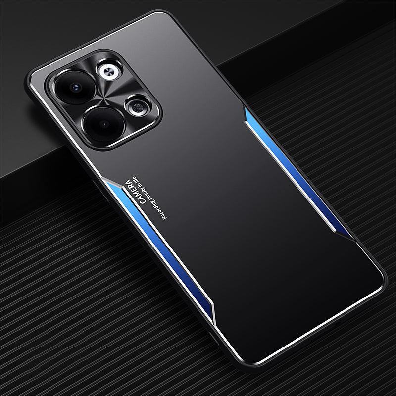 Uniqkart for Oppo Reno9 5G Anti-Scratch Phone Shell Aluminum Alloy Soft TPU Raised Lens Bezel Mobile Phone Case - Blue