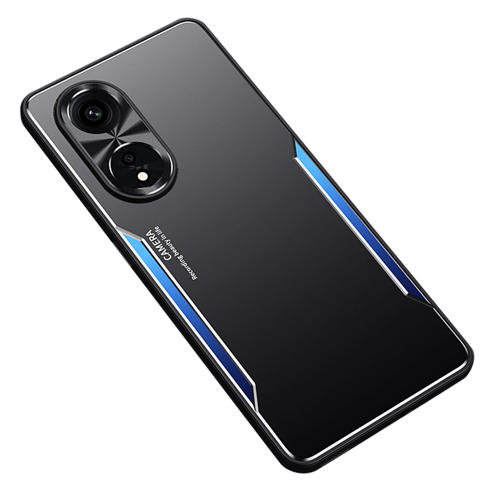 Uniqkart for Oppo A1 Pro 5G / A98 5G / Reno8 T 5G Raised Edge Protection Phone Case Aluminum Alloy + TPU Mobile Phone Cover - Blue