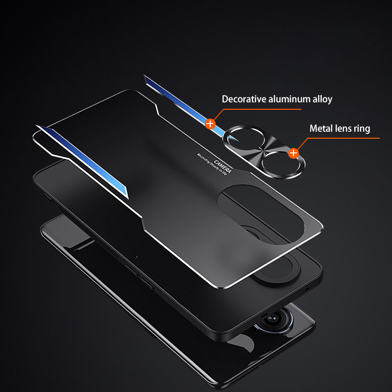 Uniqkart for Oppo A1 Pro 5G / A98 5G / Reno8 T 5G Raised Edge Protection Phone Case Aluminum Alloy + TPU Mobile Phone Cover - Gold