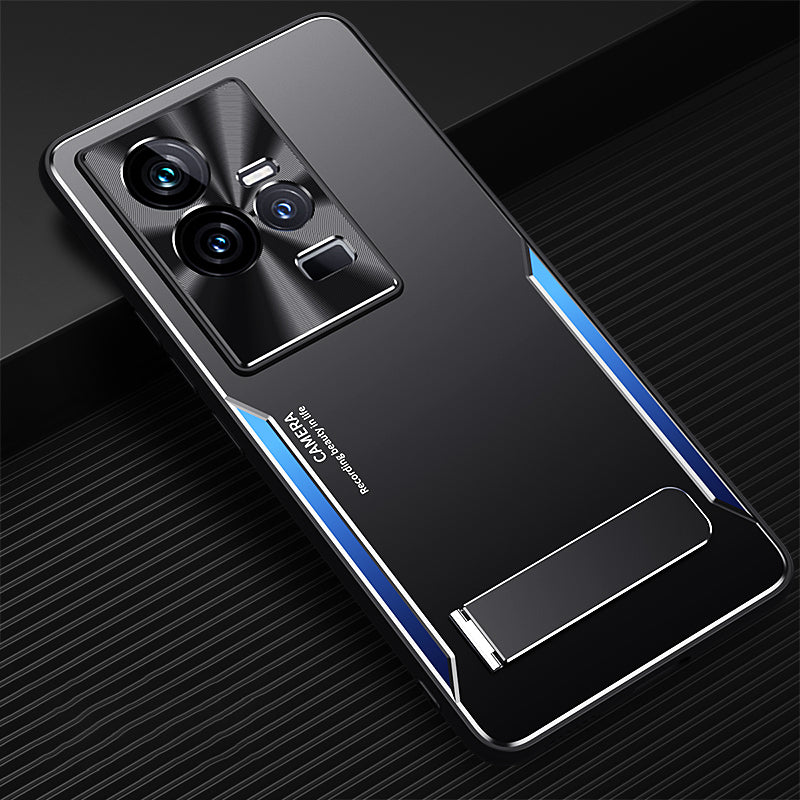 Uniqkart for vivo iQOO 11 5G TPU+Aluminium Alloy Cell Phone Shell Cover Kickstand Anti-Scratch Phone Case - Blue