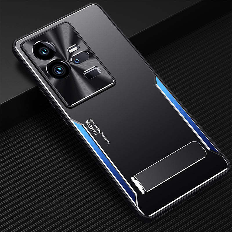 Kickstand Phone Case for vivo iQOO 11 Pro 5G , Soft TPU + Hard Aluminium Alloy Anti-fall Cover - Blue