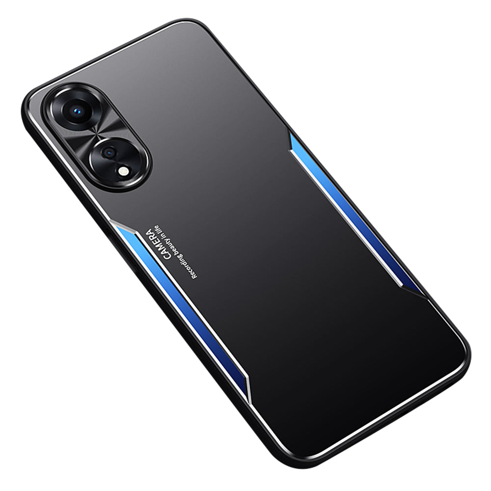 Uniqkart for Oppo A58 5G Slim-fit Mobile Phone Case Aluminum Alloy Soft TPU Raised Edge Protection Cover - Blue