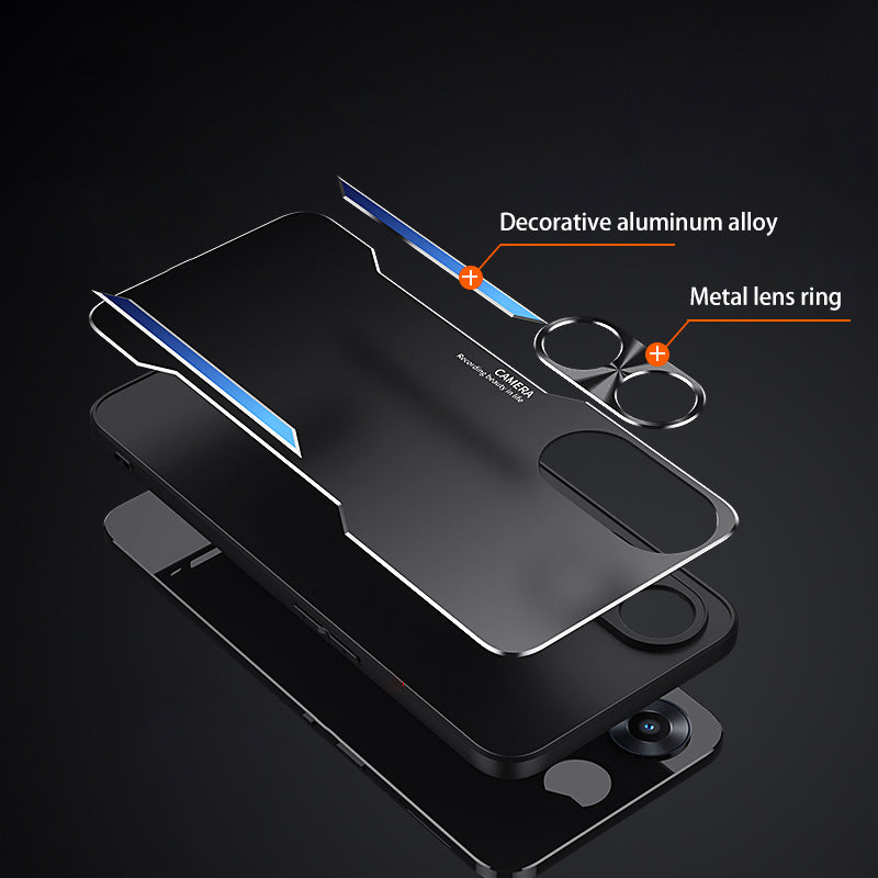 Uniqkart for Oppo A58 5G Slim-fit Mobile Phone Case Aluminum Alloy Soft TPU Raised Edge Protection Cover - Blue