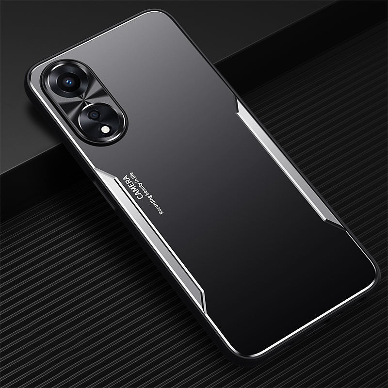 Uniqkart for Oppo A58 5G Slim-fit Mobile Phone Case Aluminum Alloy Soft TPU Raised Edge Protection Cover - Silver