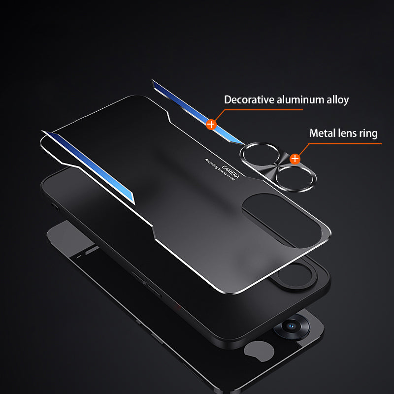 Uniqkart for Oppo A58 5G Slim-fit Mobile Phone Case Aluminum Alloy Soft TPU Raised Edge Protection Cover - Silver