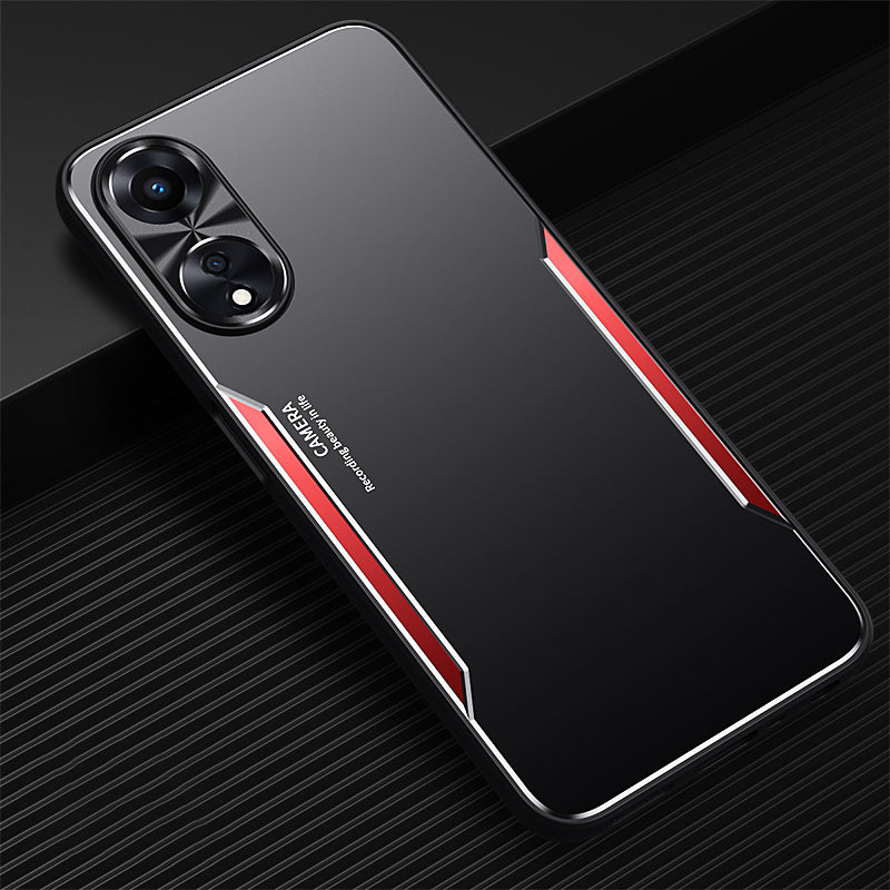 Uniqkart for Oppo A58 5G Slim-fit Mobile Phone Case Aluminum Alloy Soft TPU Raised Edge Protection Cover - Red
