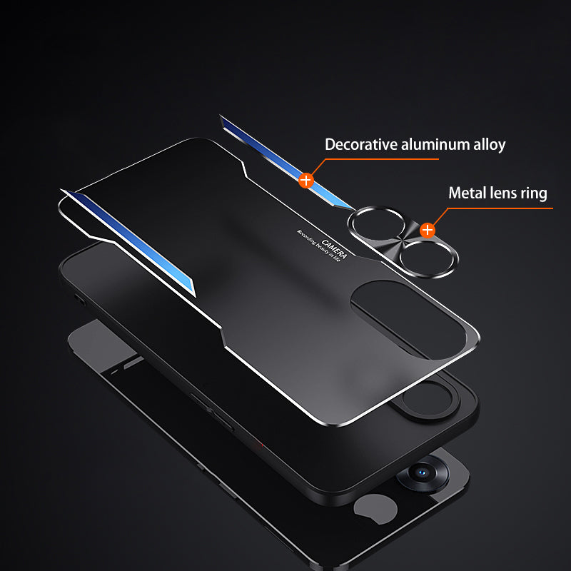 Uniqkart for Oppo A58 5G Slim-fit Mobile Phone Case Aluminum Alloy Soft TPU Raised Edge Protection Cover - Red