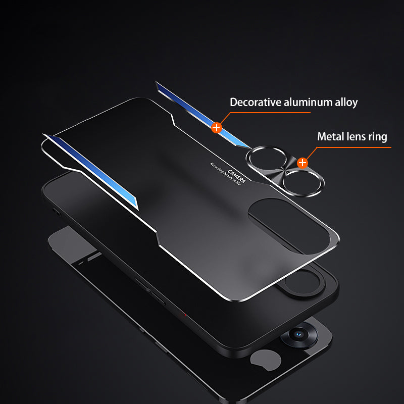 Uniqkart for Oppo A58 5G Slim-fit Mobile Phone Case Aluminum Alloy Soft TPU Raised Edge Protection Cover - Gold