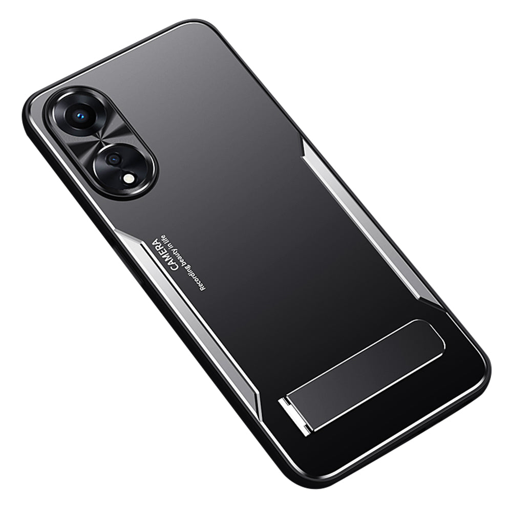 Uniqkart for Oppo A58 5G Kickstand Phone Case Aluminum Alloy Soft TPU Lens Protection Cover - Silver